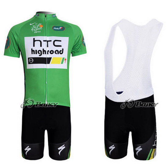 2011 Maillot HTC Highroad Tirantes Mangas Cortas verde Y Blanco